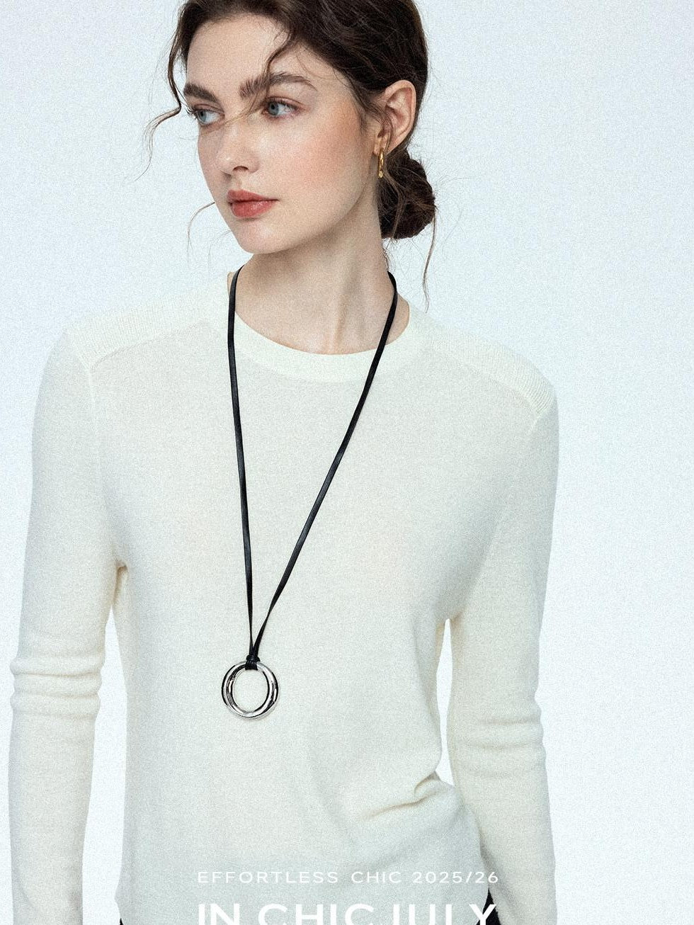 chicjuly Minimalist Saddle Shoulder Crew Neck Knit Women's Wool Long Sleeve T-shirts