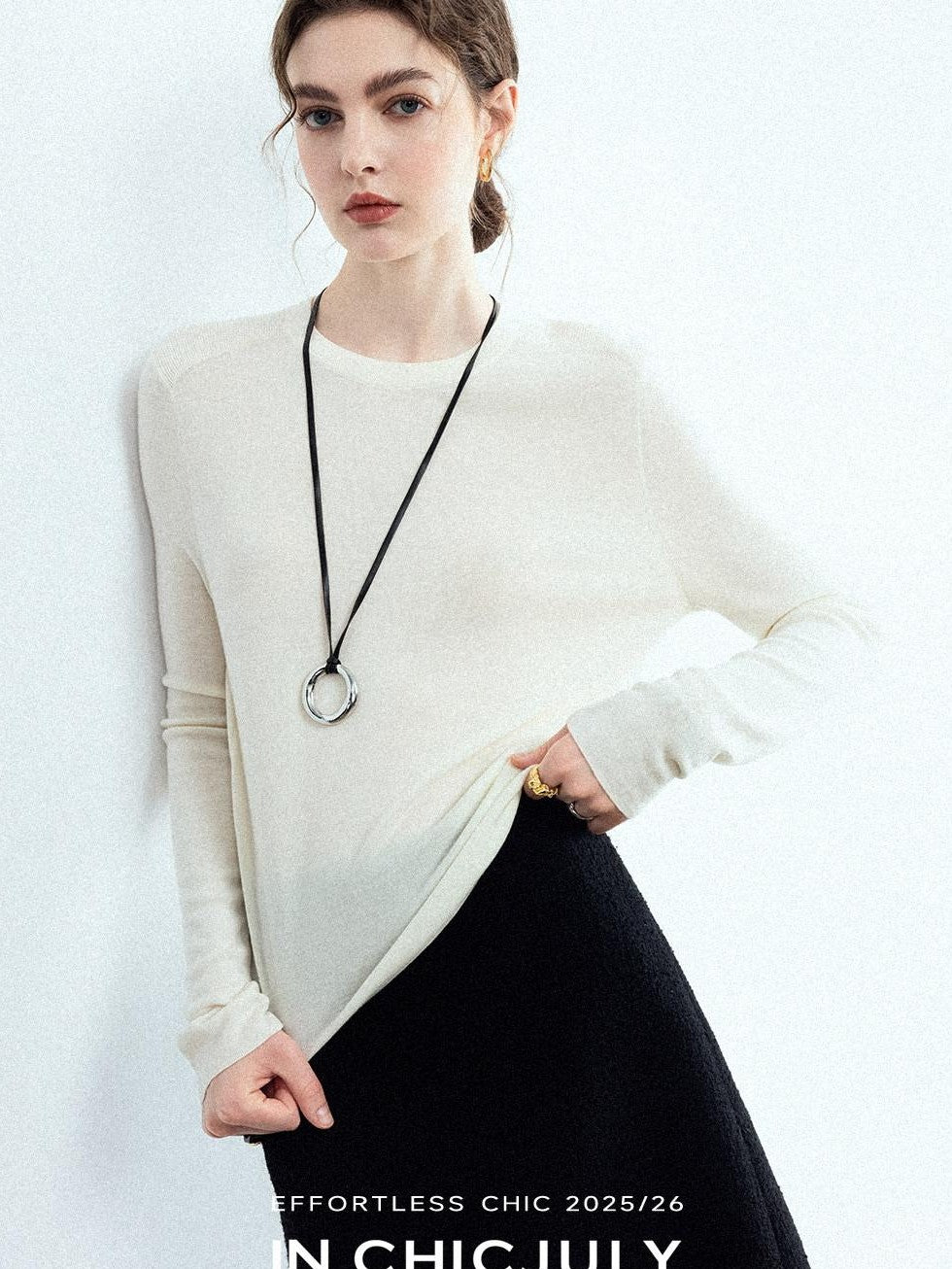 chicjuly Minimalist Saddle Shoulder Crew Neck Knit Women's Wool Long Sleeve T-shirts
