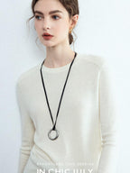 chicjuly Minimalist Saddle Shoulder Crew Neck Knit Women's Wool Long Sleeve T-shirts