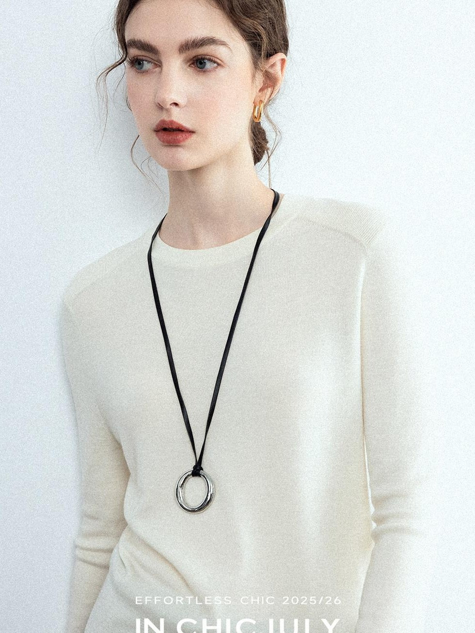 chicjuly Minimalist Saddle Shoulder Crew Neck Knit Women's Wool Long Sleeve T-shirts