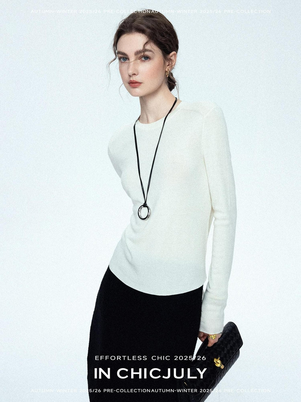 chicjuly Minimalist Saddle Shoulder Crew Neck Knit Women's Wool Long Sleeve T-shirts