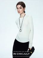 chicjuly Minimalist Saddle Shoulder Crew Neck Knit Women's Wool Long Sleeve T-shirts