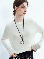 chicjuly Minimalist Saddle Shoulder Crew Neck Knit Women's Wool Long Sleeve T-shirts
