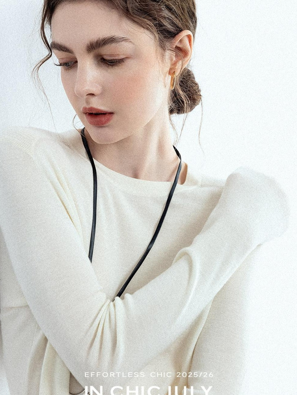 chicjuly Minimalist Saddle Shoulder Crew Neck Knit Women's Wool Long Sleeve T-shirts