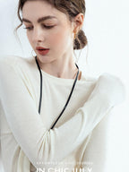 chicjuly Minimalist Saddle Shoulder Crew Neck Knit Women's Wool Long Sleeve T-shirts