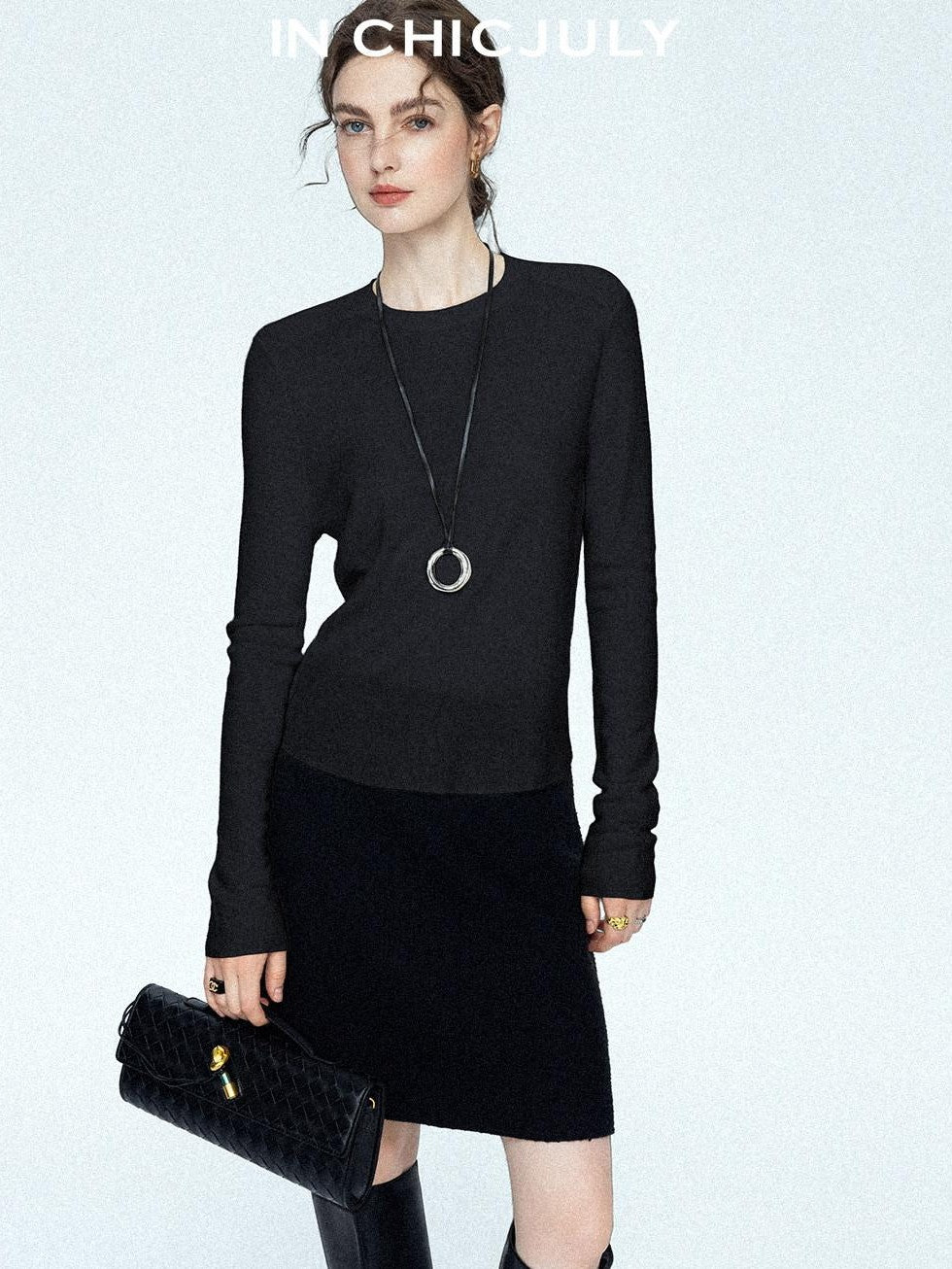chicjuly Minimalist Saddle Shoulder Crew Neck Knit Women's Wool Long Sleeve T-shirts