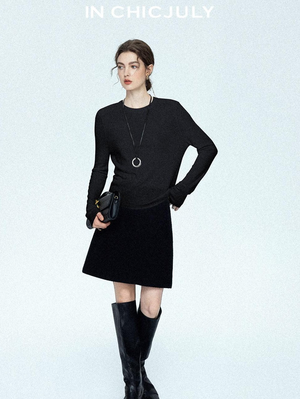 chicjuly Minimalist Saddle Shoulder Crew Neck Knit Women's Wool Long Sleeve T-shirts