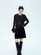 chicjuly Minimalist Saddle Shoulder Crew Neck Knit Women's Wool Long Sleeve T-shirts