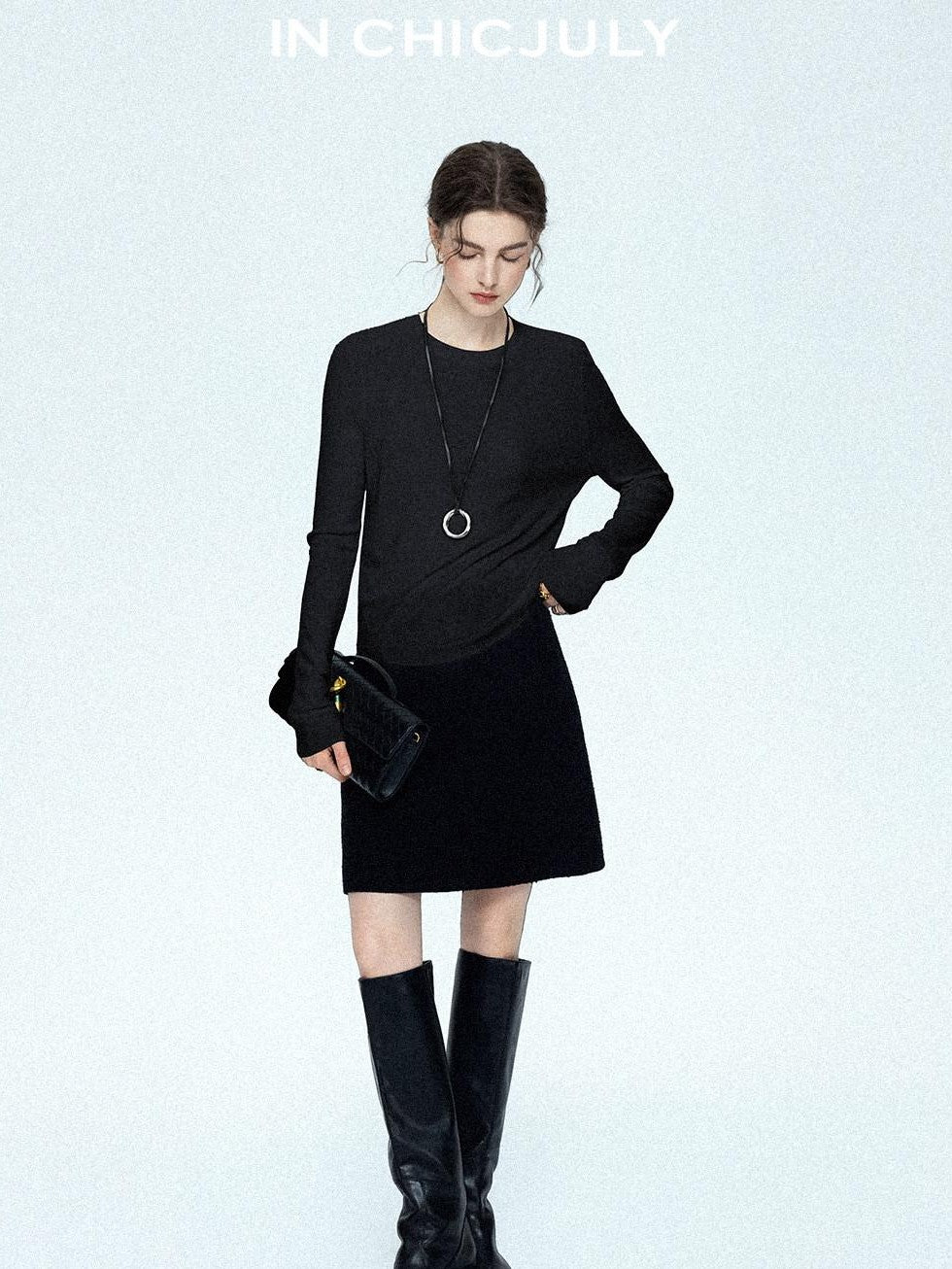 chicjuly Minimalist Saddle Shoulder Crew Neck Knit Women's Wool Long Sleeve T-shirts