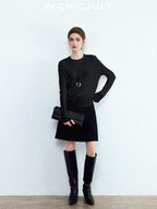 chicjuly Minimalist Saddle Shoulder Crew Neck Knit Women's Wool Long Sleeve T-shirts