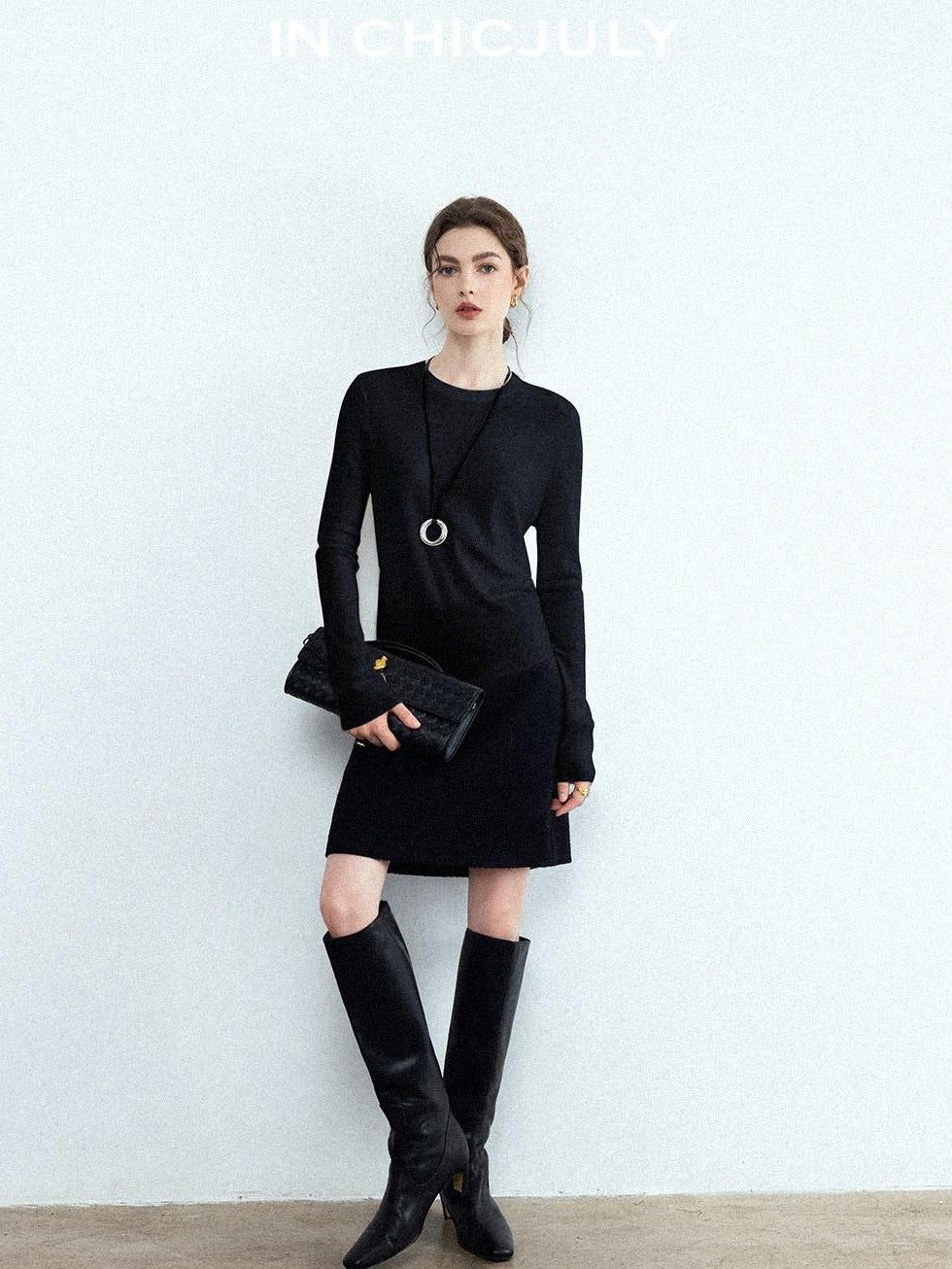 chicjuly Minimalist Saddle Shoulder Crew Neck Knit Women's Wool Long Sleeve T-shirts