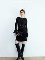 chicjuly Minimalist Saddle Shoulder Crew Neck Knit Women's Wool Long Sleeve T-shirts