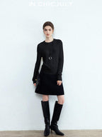 chicjuly Minimalist Saddle Shoulder Crew Neck Knit Women's Wool Long Sleeve T-shirts