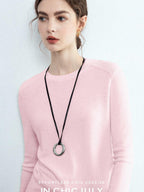 chicjuly Minimalist Saddle Shoulder Crew Neck Knit Women's Wool Long Sleeve T-shirts