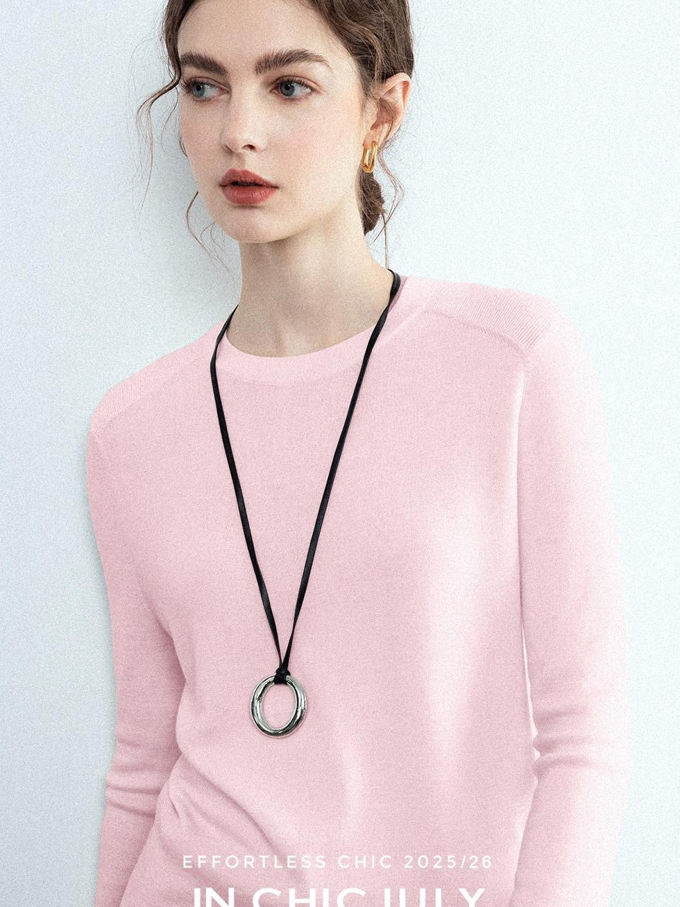 chicjuly Minimalist Saddle Shoulder Crew Neck Knit Women's Wool Long Sleeve T-shirts