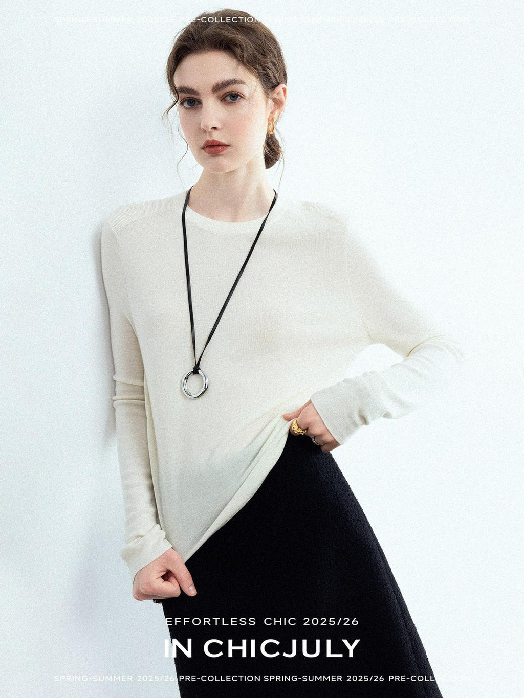 chicjuly Minimalist Saddle Shoulder Crew Neck Knit Women's Wool Long Sleeve T-shirts