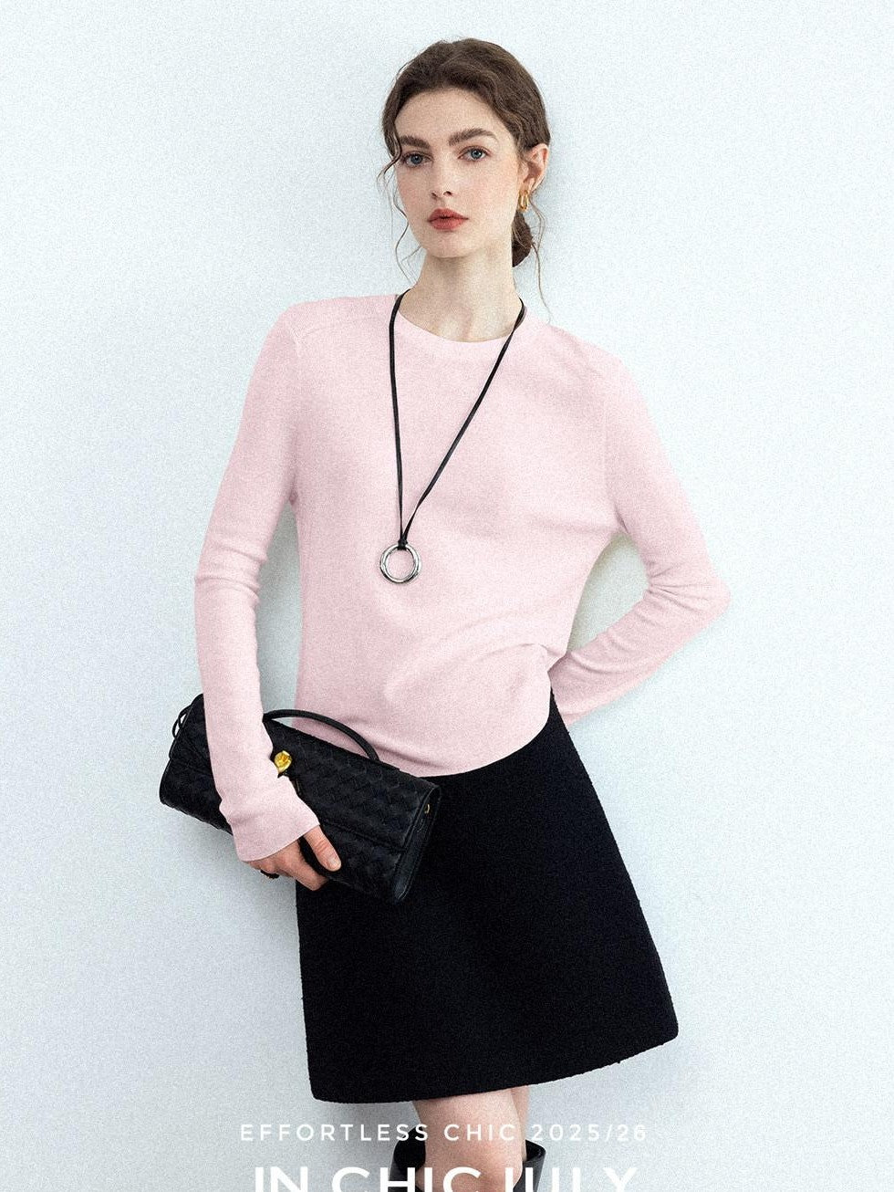 chicjuly Minimalist Saddle Shoulder Crew Neck Knit Women's Wool Long Sleeve T-shirts