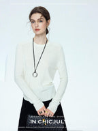 chicjuly Minimalist Saddle Shoulder Crew Neck Knit Women's Wool Long Sleeve T-shirts