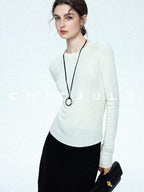 chicjuly Minimalist Saddle Shoulder Crew Neck Knit Women's Wool Long Sleeve T-shirts