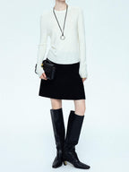 chicjuly Minimalist Saddle Shoulder Crew Neck Knit Women's Wool Long Sleeve T-shirts