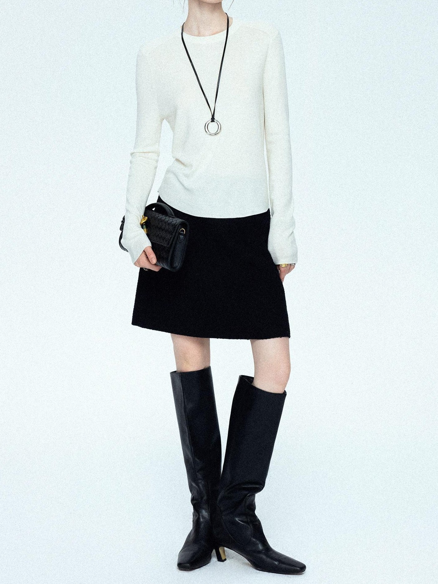 chicjuly Minimalist Saddle Shoulder Crew Neck Knit Women's Wool Long Sleeve T-shirts