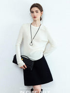 chicjuly Minimalist Saddle Shoulder Crew Neck Knit Women's Wool Long Sleeve T-shirts