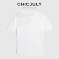 chicjuly Minimalist Soluble Lace Heavy Embroidery Women's Cotton Short Sleeve T-shirts 934232913944