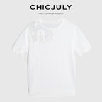 chicjuly Minimalist Soluble Lace Heavy Embroidery Women's Cotton Short Sleeve T-shirts 934232913944
