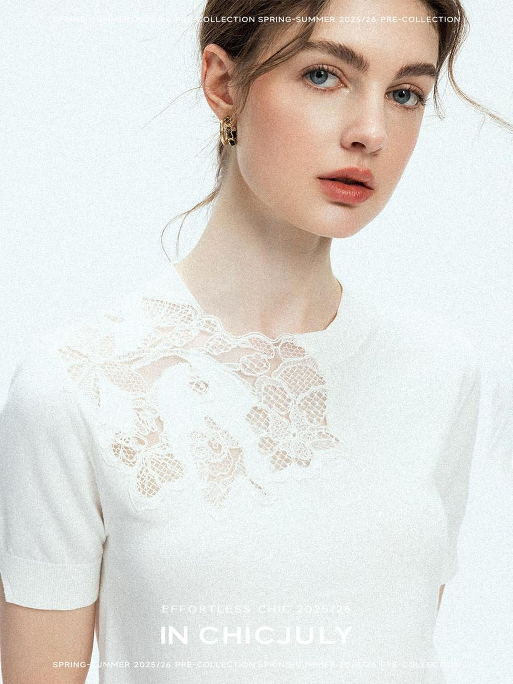 chicjuly Minimalist Soluble Lace Heavy Embroidery Women's Cotton Short Sleeve T-shirts
