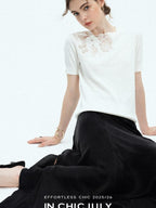 chicjuly Minimalist Soluble Lace Heavy Embroidery Women's Cotton Short Sleeve T-shirts