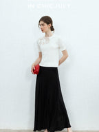 chicjuly Minimalist Soluble Lace Heavy Embroidery Women's Cotton Short Sleeve T-shirts