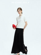 chicjuly Minimalist Soluble Lace Heavy Embroidery Women's Cotton Short Sleeve T-shirts