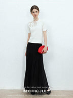 chicjuly Minimalist Soluble Lace Heavy Embroidery Women's Cotton Short Sleeve T-shirts