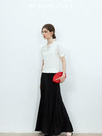 chicjuly Minimalist Soluble Lace Heavy Embroidery Women's Cotton Short Sleeve T-shirts