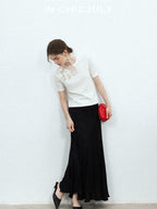 chicjuly Minimalist Soluble Lace Heavy Embroidery Women's Cotton Short Sleeve T-shirts