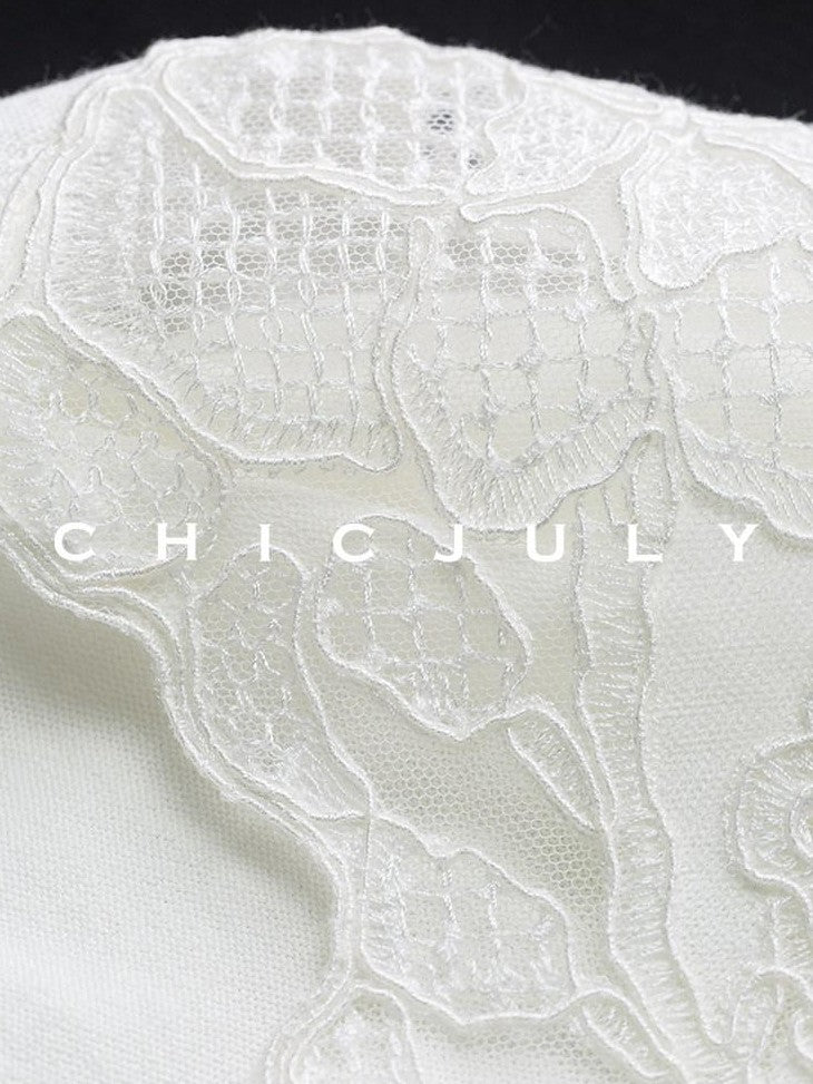chicjuly Minimalist Soluble Lace Heavy Embroidery Women's Cotton Short Sleeve T-shirts