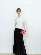 chicjuly Minimalist Soluble Lace Heavy Embroidery Women's Cotton Short Sleeve T-shirts