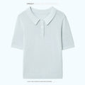 chicjuly Mist Blue Shimmer Polo Collar Knit Women's Breathable Short Sleeve T-shirts 1042071714318