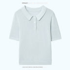 chicjuly Mist Blue Shimmer Polo Collar Knit Women's Breathable Short Sleeve T-shirts 1042071714318