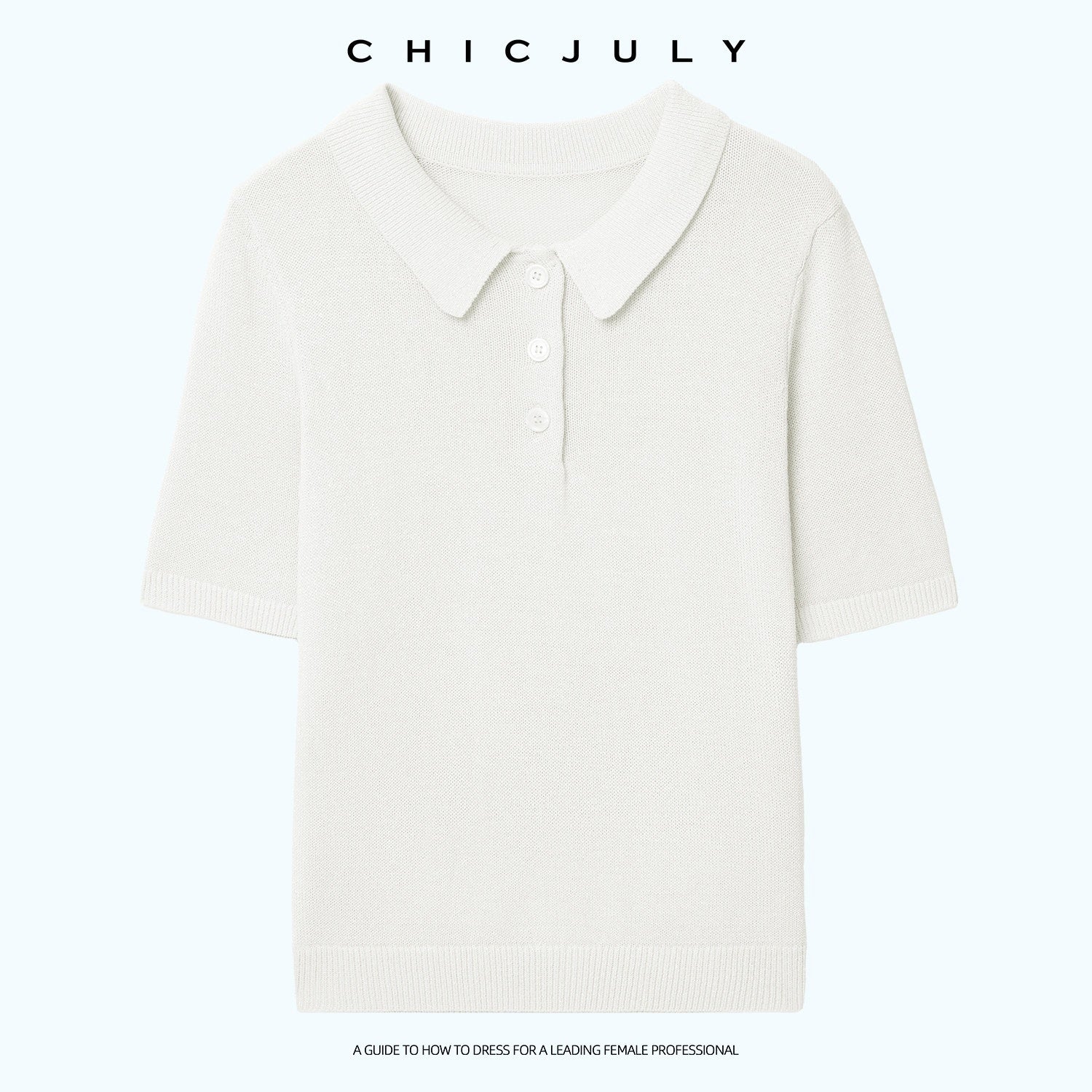 chicjuly Mist Blue Shimmer Polo Collar Knit Women's Breathable Short Sleeve T-shirts 1042071714318