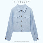 chicjuly Mist Blue Vintage Short Small Silhouette Women's Linen Utility Jackets 1055740858991