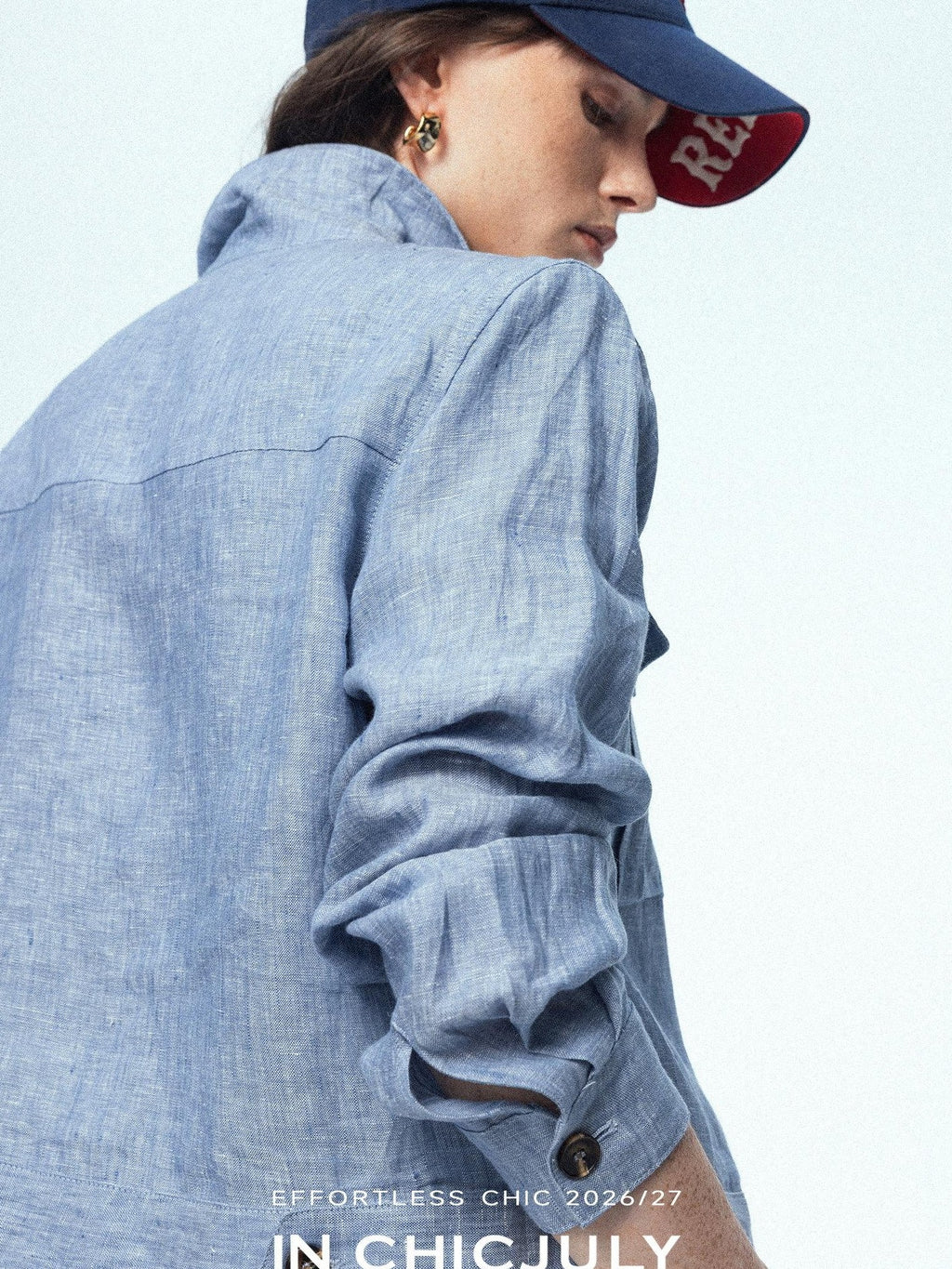 chicjuly Mist Blue Vintage Short Small Silhouette Women's Linen Utility Jackets
