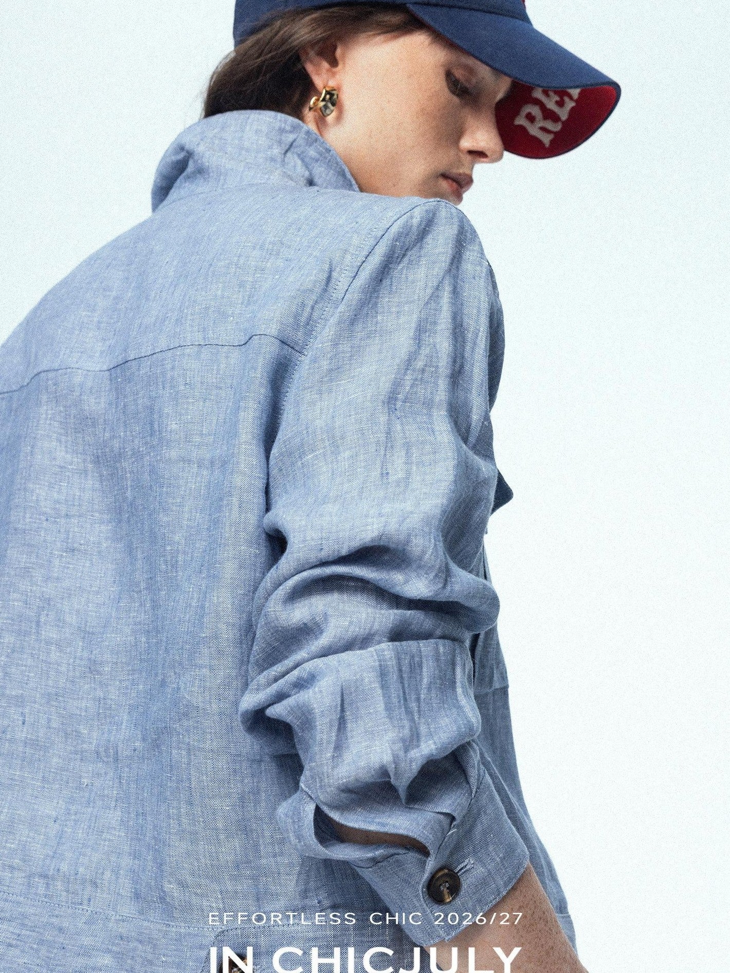 chicjuly Mist Blue Vintage Short Small Silhouette Women's Linen Utility Jackets