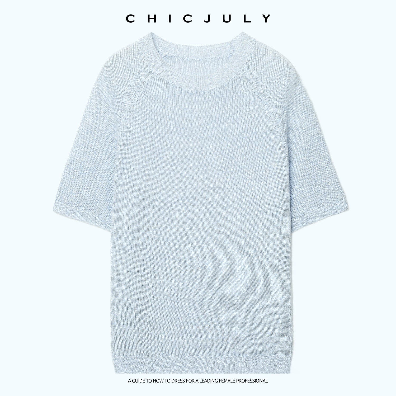 chicjuly Misty Blue Cooling Round Neck Women's Linen Knit Short Sleeve T-shirts 1047137207724
