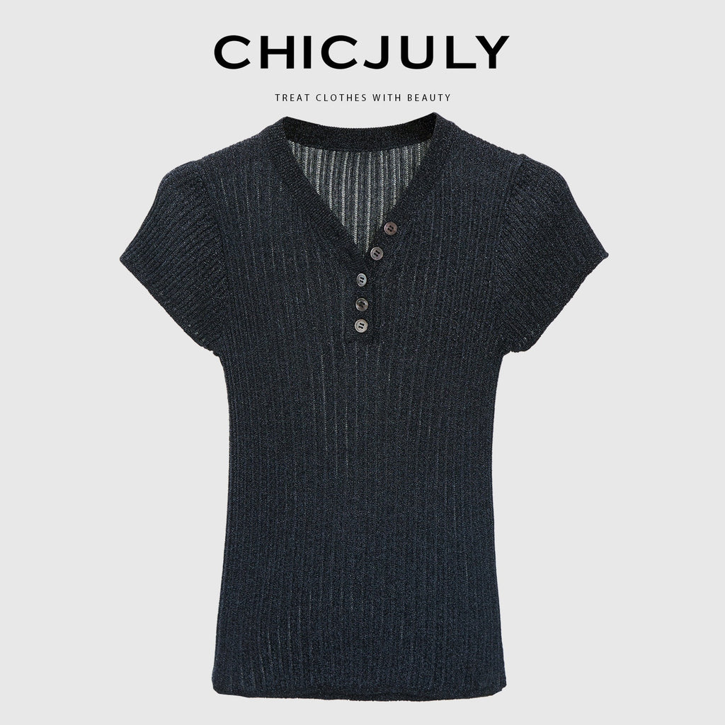 chicjuly Misty Star Iridescent Knit Two Piece Women's Breathable Short Sleeve T-shirts 916827043536