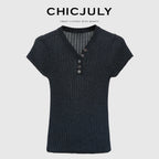 chicjuly Misty Star Iridescent Knit Two Piece Women's Breathable Short Sleeve T-shirts 916827043536