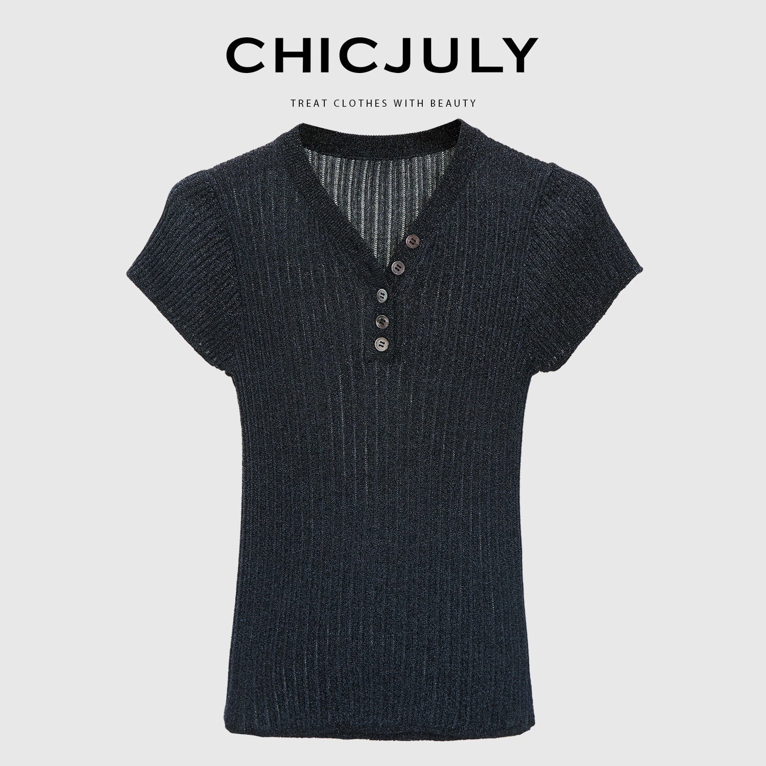chicjuly Misty Star Iridescent Knit Two Piece Women's Breathable Short Sleeve T-shirts 916827043536