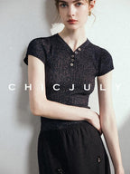 chicjuly Misty Star Iridescent Knit Two Piece Women's Breathable Short Sleeve T-shirts