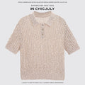 chicjuly Morocco Brown Mixed Yarn Polo Collar Women's Lyocell Short Sleeve T-shirts 936106342860