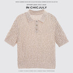 chicjuly Morocco Brown Mixed Yarn Polo Collar Women's Lyocell Short Sleeve T-shirts 936106342860